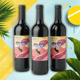 Rosa Flamingo Sommar Party Vinflaska Etikett