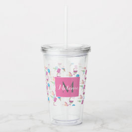 Rosa Flamingo Sommar Tropisk Monogram Anpassad Take Away Mugg