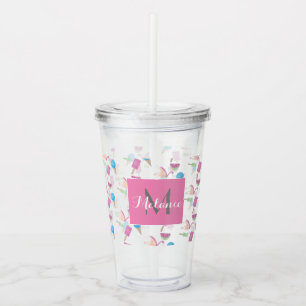 Rosa Flamingo Sommar Tropisk Monogram Anpassad Take Away Mugg