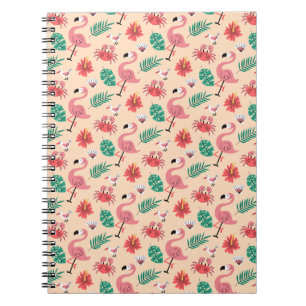 Rosa Flamingo Sommar Tropiskt Mönster Anteckningsbok