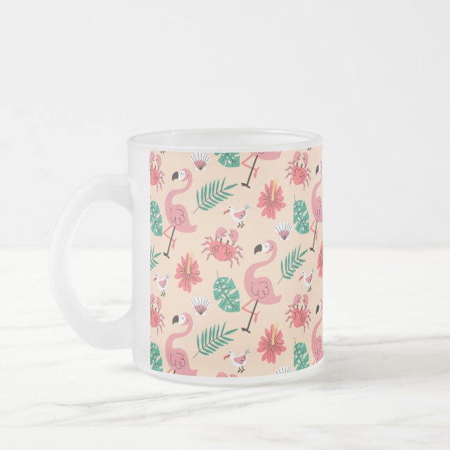 Rosa Flamingo Sommar Tropiskt Mönster Frostad Glasmugg (Vänster)