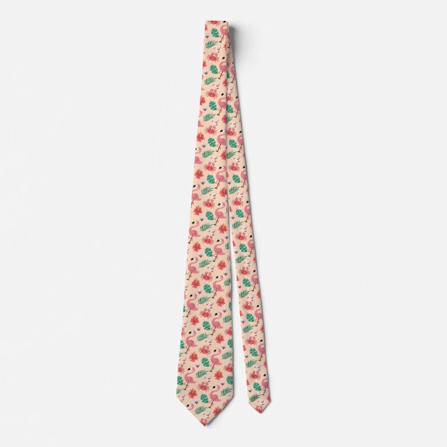 Rosa Flamingo Sommar Tropiskt Mönster Slips (Framsida)
