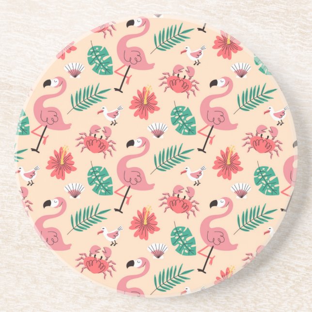 Rosa Flamingo Sommar Tropiskt Mönster Underlägg (Framsidan)