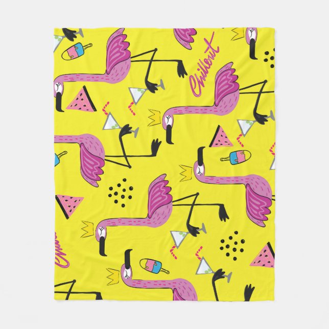 Rosa Flamingo: Sommaren Mode Mönster Fleecefilt (Framsidan)