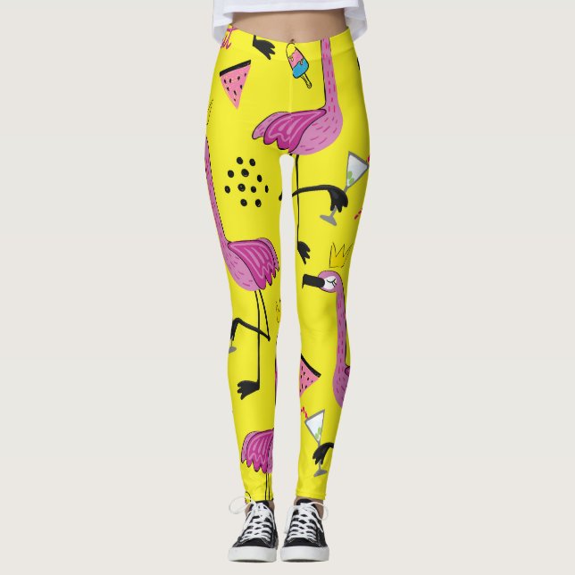 Rosa Flamingo: Sommaren Mode Mönster Leggings (Framsida)