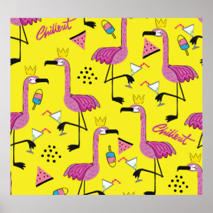 Rosa Flamingo: Sommaren Mode Mönster Poster