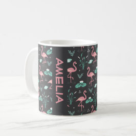 Rosa Flamingo söt grått mönster namn Kaffemugg