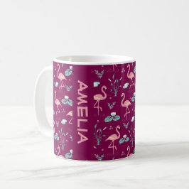 Rosa Flamingo söt röd mönster namn Kaffemugg