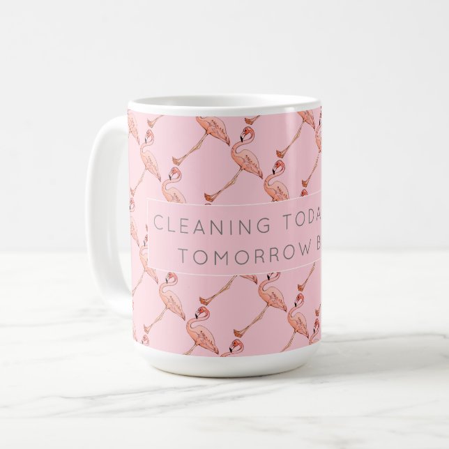 Rosa Flamingo Städning Affirmation Coffee Tea Mugg (Framsida vänster)