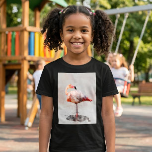 Rosa Flamingo Stående i Akvarell Konsttryck T Shirt