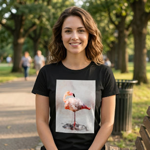 Rosa Flamingo Stående i Akvarell Konsttryck T Shirt