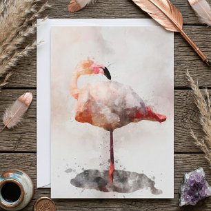 Rosa Flamingo Stående i Vattenfärg Konsttryck Tack Kort