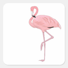 Rosa flamingo stående på ett ben fyrkantigt klistermärke