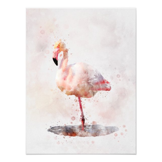 Rosa Flamingo Stående - Vattenfärg - 01 Fototryck (Framsidan)