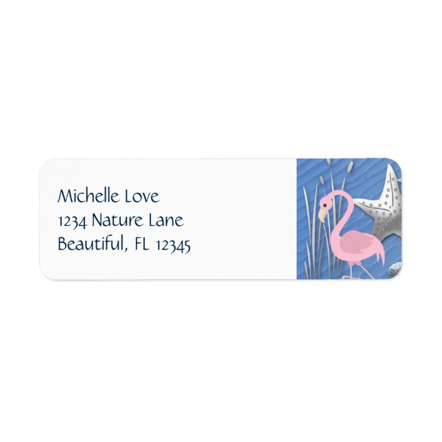 Rosa Flamingo, Starfish och Cattails Beach Adress Returadress Etikett (Framsidan)