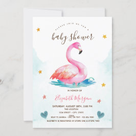 Rosa Flamingo Stars Hearts Baby Shower Inbjudningar