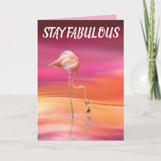 ROSA FLAMINGO STAY FABULOUS BIRTHDAY Card Tack Kort (Framsida)