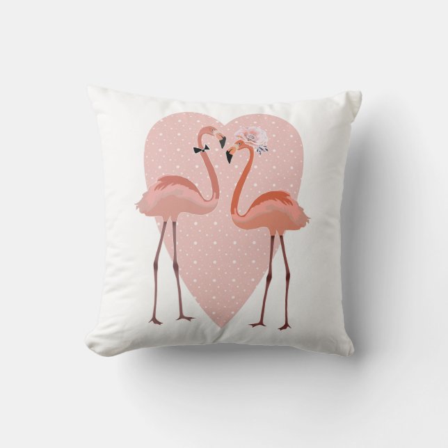 Rosa flamingo stilrent hjärta kärlek kudde (Framsida)