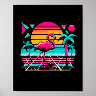 Rosa flamingo strand sommarstämning palm tropisk poster