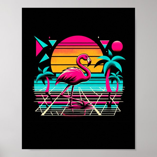 Rosa flamingo strand sommarstämning palm tropisk poster (Framsidan)