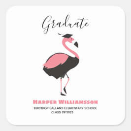 Rosa Flamingo Studenten Square Sticker Fyrkantigt Klistermärke