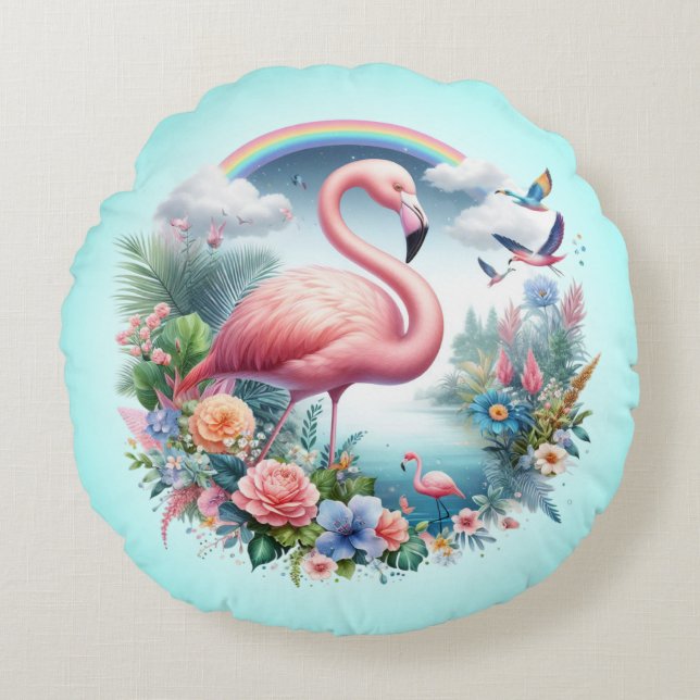Rosa Flamingo Sublication-95158 Rund Kudde (Framsidan)