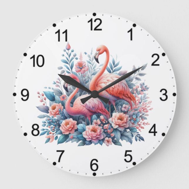 Rosa Flamingo Sublimering Stor Klocka (Framsida)