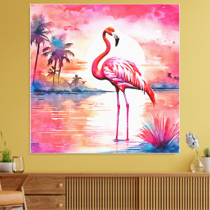Rosa Flamingo Sunset Canvastryck