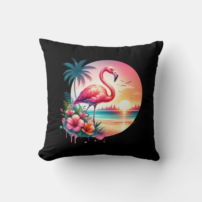 Rosa Flamingo Sunset Clipart Kudde (Framsida)