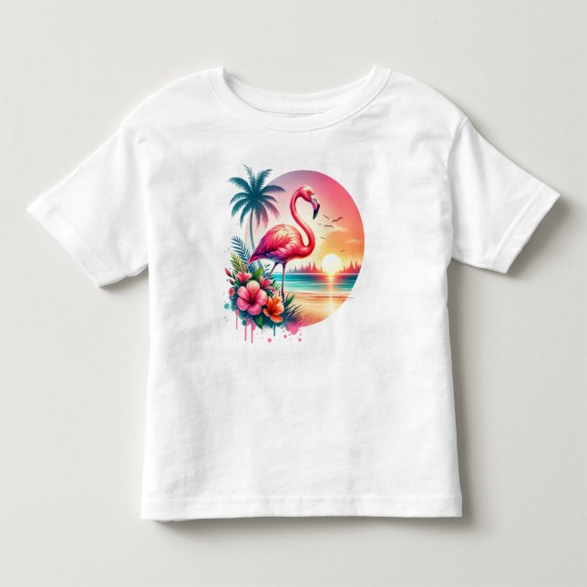Rosa Flamingo Sunset Clipart T Shirt (Framsida)