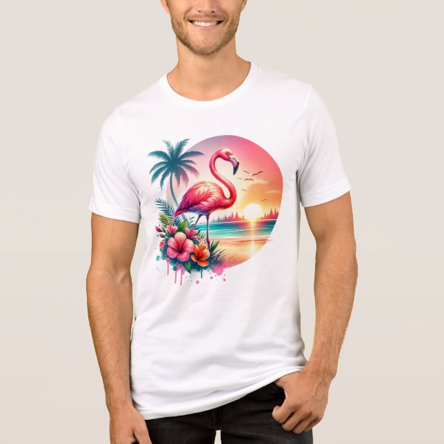 Rosa Flamingo Sunset Clipart T Shirt (Framsida)