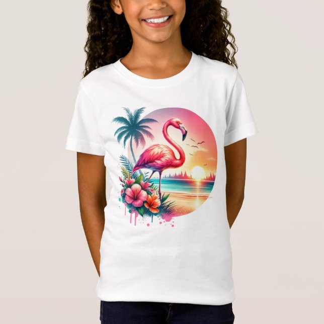 Rosa Flamingo Sunset Clipart T Shirt (Framsida)