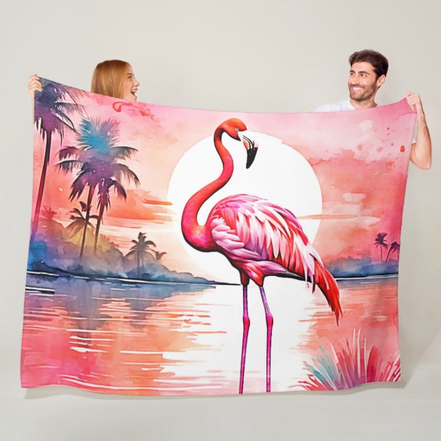 Rosa Flamingo Sunset Fleecefilt (På plats)