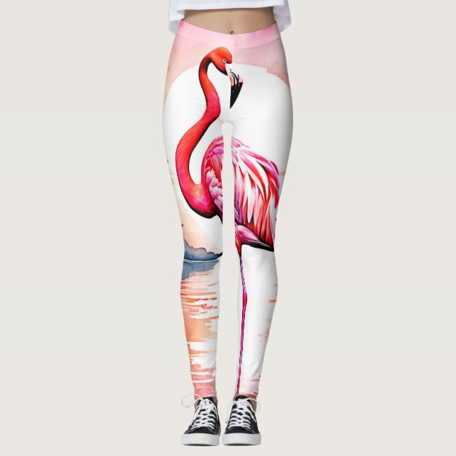 Rosa Flamingo Sunset Leggings (Framsida)