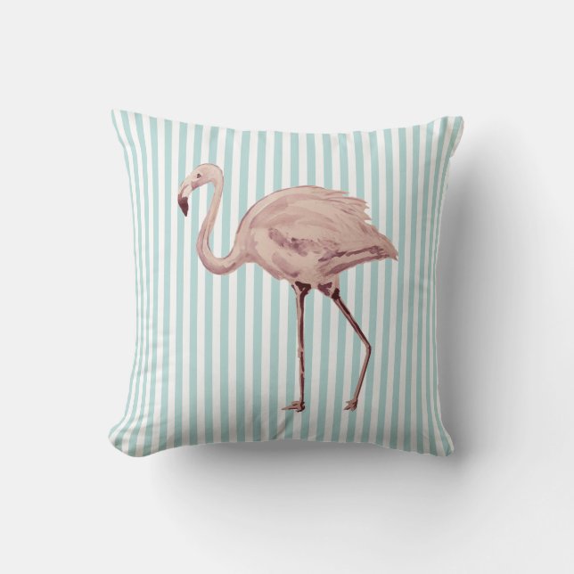Rosa Flamingo Teal and White Rand Dekorativ kudde (Framsida)