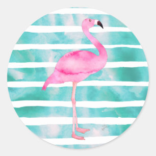 Rosa Flamingo Teal Blue Rand Modern Runt Klistermärke