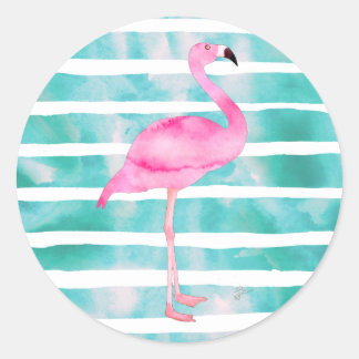 Rosa Flamingo Teal Blue Rand Modern Runt Klistermärke