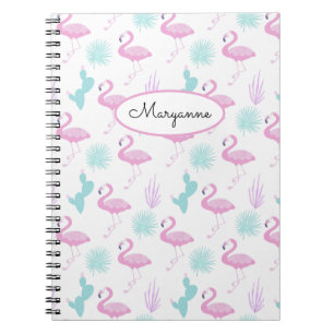 Rosa Flamingo Teal Cactus Personalize Namn Anteckningsbok