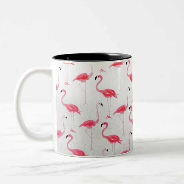 Rosa Flamingo Teckning Flamingo Artist Rosa White Två-Tonad Mugg (Vänster)