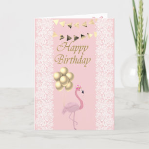 Rosa Flamingo,Tiara,Snöre,Ballonger Kort