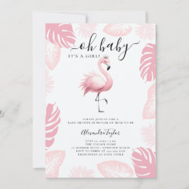 Rosa Flamingo Tiara Tropical Löv Girl Baby Shower Inbjudningar