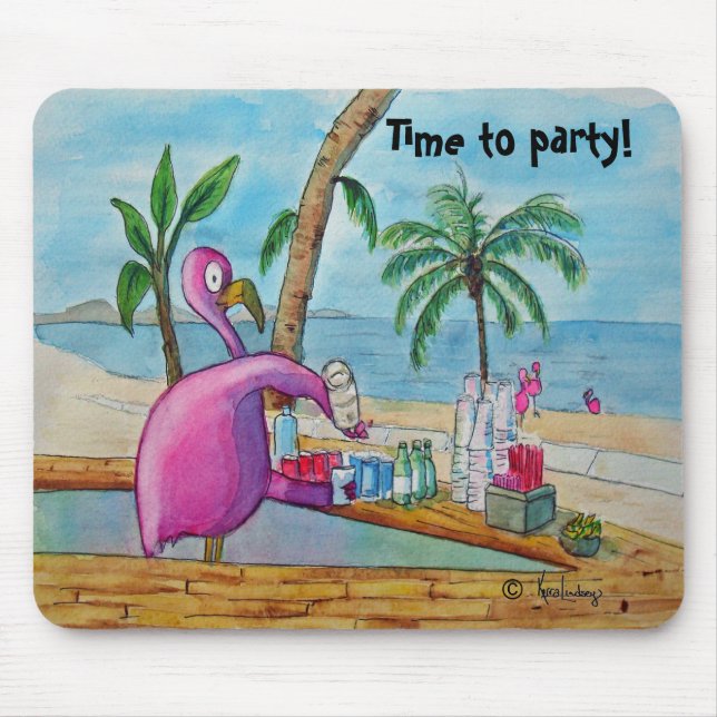 Rosa Flamingo Time som festar den Mousepad Musmatta (Framsidan)