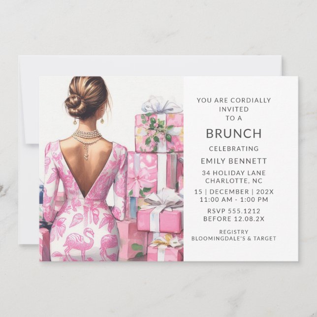 Rosa Flamingo Toalett Brunch Bröllopsdusch Inbjudningar (Framsida)