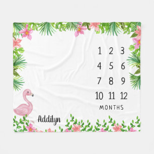Rosa Flamingo Tropical Baby Milestone Fleecefilt