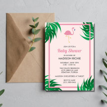 Rosa Flamingo Tropical Baby Shower-inbjudan