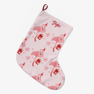 Rosa Flamingo Tropical Beach Bird Anpassningsbar Stor Julstrumpa
