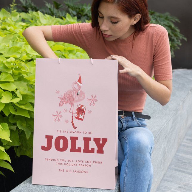 Rosa Flamingo Tropical Beach-jul (Pink Flamingo Tropical Beach Christmas Medium Gift Bag)