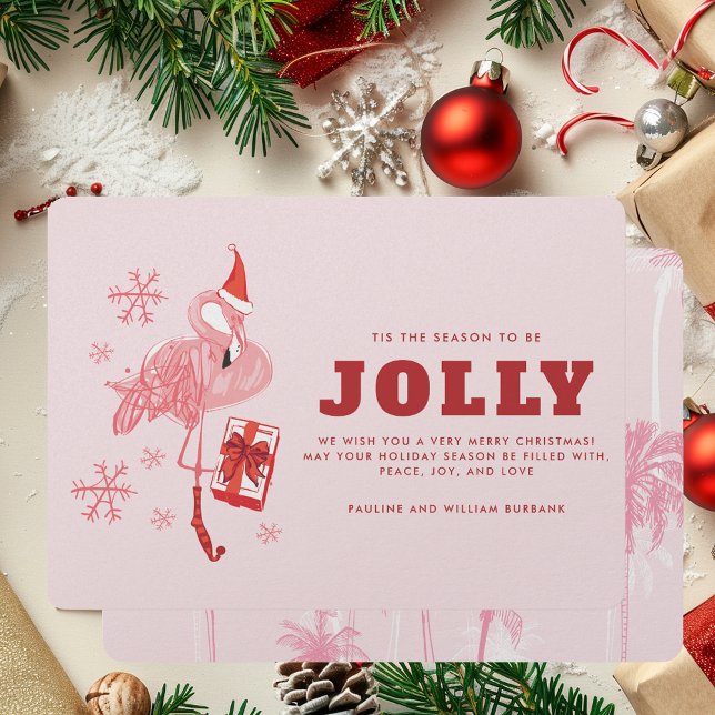 Rosa Flamingo Tropical Beach-jul Julkort (Pink Flamingo Tropical Beach Christmas Holiday Card)
