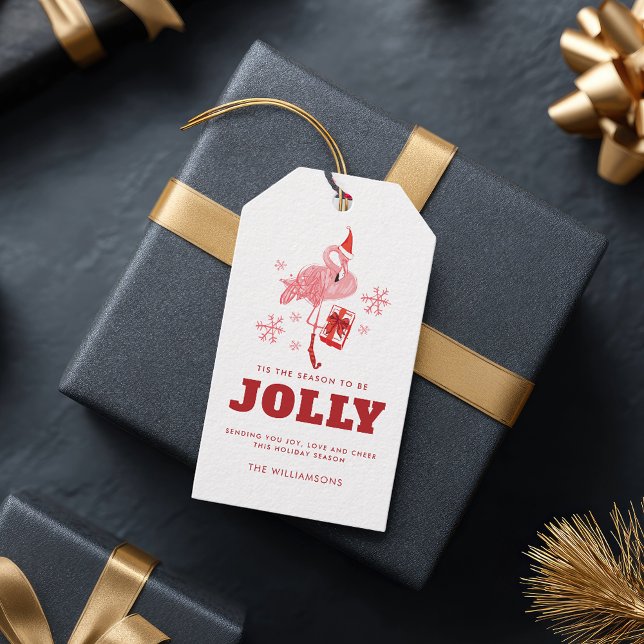 Rosa Flamingo Tropical Beach-jul Presentetikett (Pink Flamingo Tropical Beach Christmas Gift Tags)