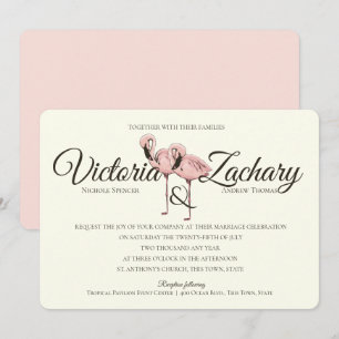 Rosa Flamingo Tropical Beach Wedding Inbjudningar